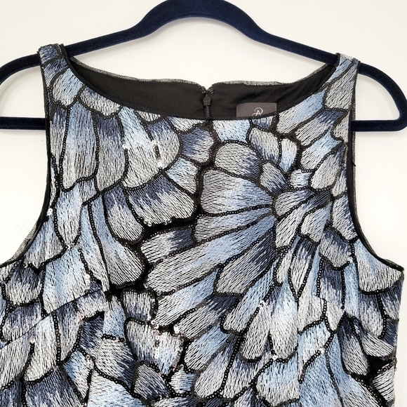 Adrianna Papell Sleeveless Black & Blue Sequin Embroidered Mermaid Dress Size 6 - Picture 3 of 11